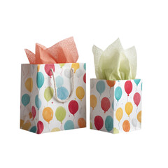Delightful balloon patterned gift bags with tissue paper, perfect for birthdays, celebrations, and special occasions, adding a festive touch to any present.