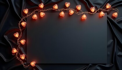 Romantic Heart Shaped Lights on Black Satin Valentine Banner