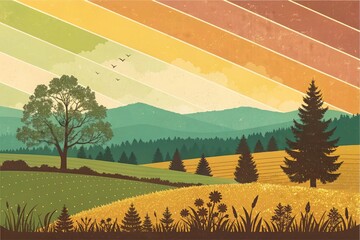 landscape with vineyard and trees