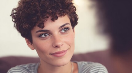 A thoughtful gaze from a young Caucasian woman captures the warmth of Hygge moments and the introspection of Quiet Day