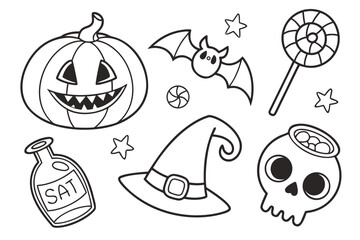 Vector cartoon vintage doodle sketch illustration set of Halloween food icons symbols collectionVector cartoon vintage doodle sketch illustration set of Halloween food icons symbols collection
