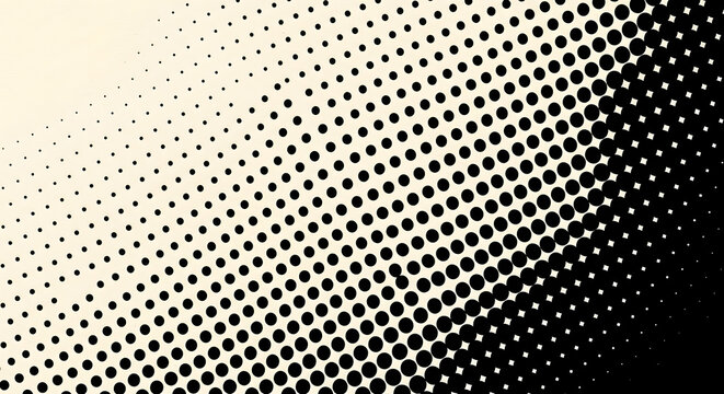 Abstract background featuring a monochromatic halftone dot pattern with a smooth diagonal gradient from light cream to black