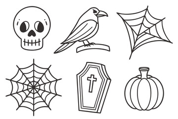 Vector illustration set of black Halloween icons and symbols collection design silhouette tree