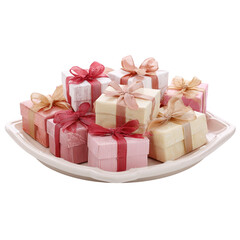 Delightful collection of beautifully wrapped gift boxes with elegant satin ribbons, perfect for celebrations and special occasions, evoking joy and anticipation for surprises.