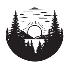 black and white silhouette outline natural view  art design set.