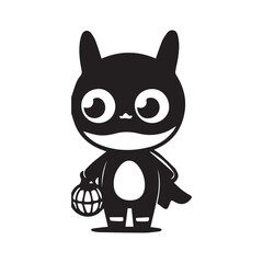 Black and white silhouette outline cartoon funny cute boy character art design set. 