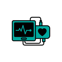 A stethoscope and heartbeat icon on a suitcase symbolize medical travel