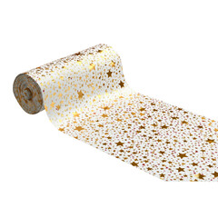 Sparkling gold star confetti unrolls across a white surface, perfect for celebratory events, festive decorations, and creating a magical atmosphere for parties and holidays.
