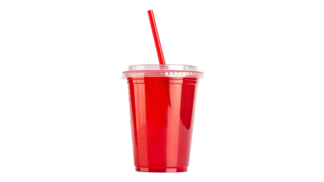 Refreshing red drink in a clear plastic cup with a straw isolated on transparent background, perfect for a hot day or a quick energy boost - Powered by Adobe