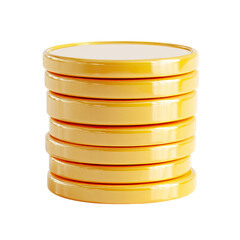 A digitally rendered stack of ten shiny, pale-yellow, coin-like discs