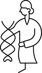 minimalist line art scientist holding dna model illustration on transparent