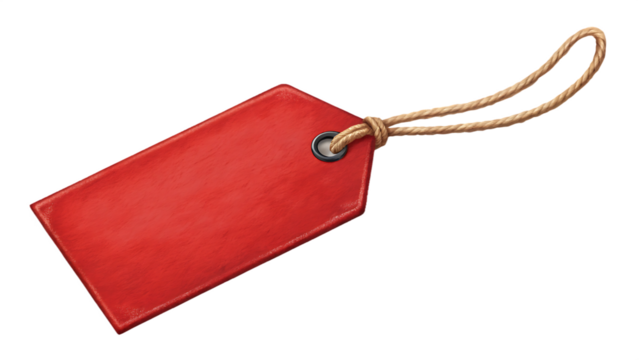 Blank red tag with a string isolated on transparent background, perfect for labeling products, gifts, or adding a personal touch to items - Powered by Adobe