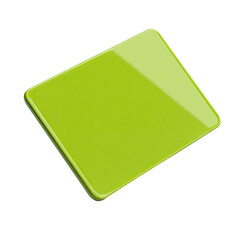 A glossy, lime-green square tile, slightly tilted, showcasing a reflective surface and beveled edges