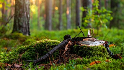 Forest stump in moss