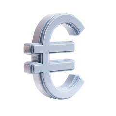 A three-dimensional, light-blue euro symbol rendered in a subtly textured, slightly metallic style