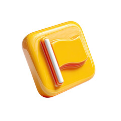 A glossy, yellow square icon featuring a smaller yellow flag on a white pole, rendered in 3D with subtle highlights and shadows
