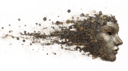 Steampunk Face Mask Disintegrating Into Gears Fragments