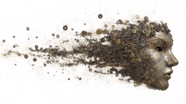 Steampunk Face Mask Disintegrating Into Gears Fragments