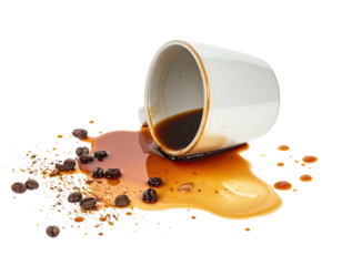 Spilled coffee from overturned white cup (1)