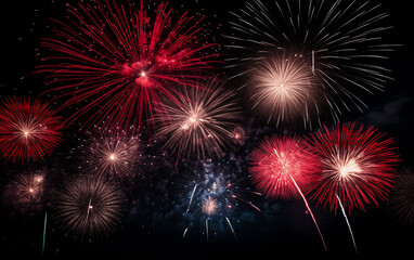 Fototapeta premium Fireworks display illuminates the night sky in a vibrant spectrum of colors during a festive celebration