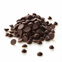 Naklejka premium Dark chocolate chips piled on a white surface perfect for baking and desserts