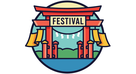 Colorful illustration of a traditional Japanese festival entrance featuring a vibrant torii gate, symbolizing cultural celebration and auspicious beginnings