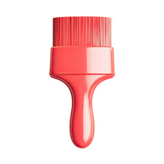 A coral-pink paintbrush with a short, tapered handle and dense, straight bristles, isolated on black
