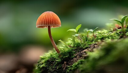 Tiny orange mushroom in moss (1)