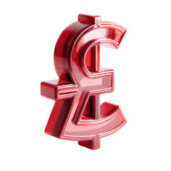 A three-dimensional, ruby-red pound sterling symbol, rendered with a glossy, translucent finish and slight beveling