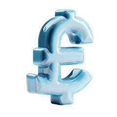A three-dimensional, icy-blue pound sterling symbol, rendered with a glossy, reflective surface and subtle shadowing