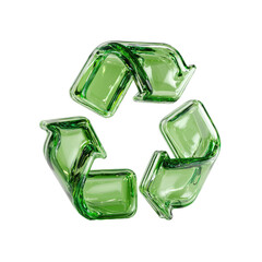 Translucent green glass recycling symbol; three arrows interlock, forming a circular motion