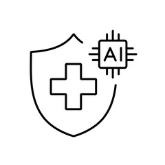 Obraz premium A vector icon of a shield with a medical cross and AI chip, representing medical data security with AI support, created in line style with editable stroke