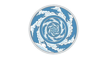 Elegant illustration of stylized clouds forming a mesmerizing celestial vortex, captured within a circular frame, evoking a serene and timeless atmosphere and Asian aesthetic