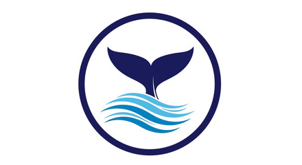 Dynamic and minimalist blue whale tail logo design emerging from ocean waves within a clean circular graphic, symbolizing marine life, conservation, and water themes