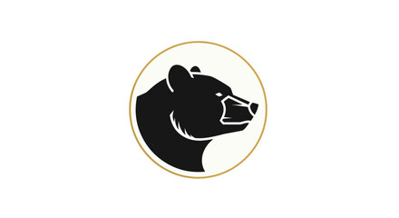 Majestic bear head silhouette within a golden-edged circle, a powerful minimalist illustration embodying wild nature, strength, and iconic symbolism for various design and branding needs