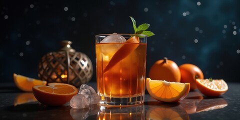 Refreshing Orange Cocktail with Mint and Ice