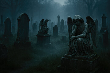 angel statue in graveyard