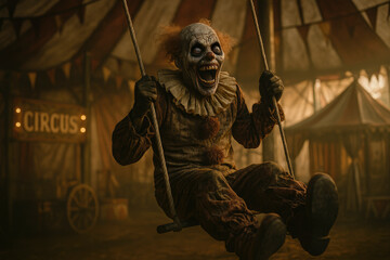 creepy clown swinging in circus