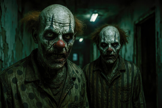 two clowns in corridor