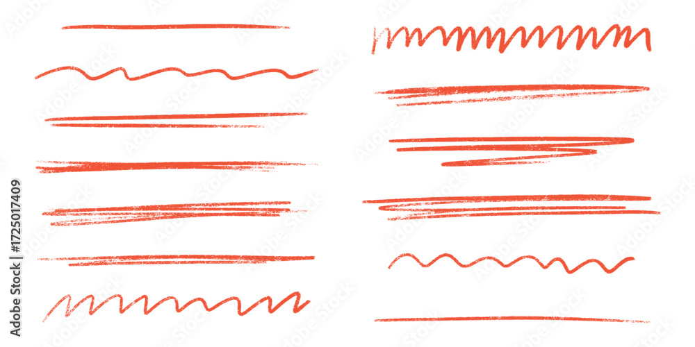 Poster red line brush stroke with pencil underline and crayon textures for graphic design - wavy marks, str