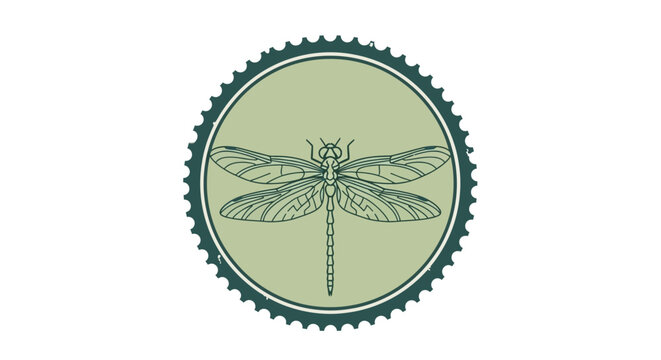 Precise Dragonfly Vector Art Encapsulated in a Stylized Circular Border, a Sophisticated Graphic Design Reflecting Nature's Beauty, Precision, and Serenity