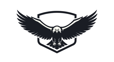 Bold graphic emblem of a powerful eagle with wings spread wide, centered above a protective shield. This symbol represents strength, freedom, and resilience