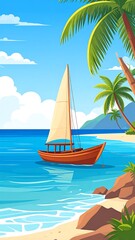 Tropical beach scene with sailboat (2)
