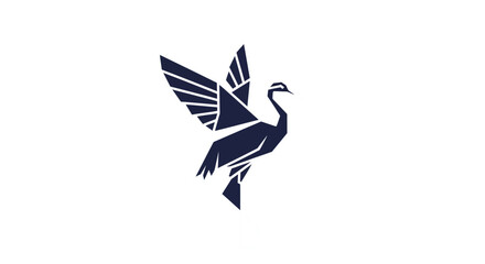 Modern geometric crane illustration, an elegant minimalist bird design with outstretched wings, symbolizing grace and freedom. This stylized animal graphic is ideal for sophisticated branding 