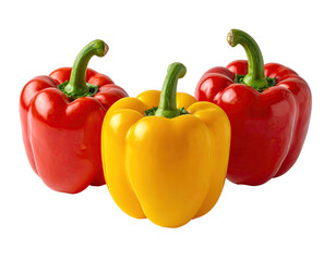 Three bell peppers, red and yellow, arranged close together