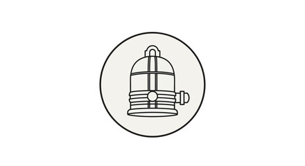 Vintage industrial equipment icon, depicting a classic deep-sea diving helmet or an antique maritime lantern, rendered in a simple monochrome line art style for retro design concepts