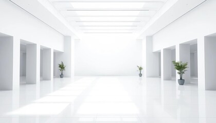Stark white room, minimalist architecture, clean lines, empty space, simple, feeling
