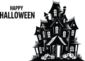 Happy halloween haunted house with pumpkins spooky mansion with scary pumpkins for halloween