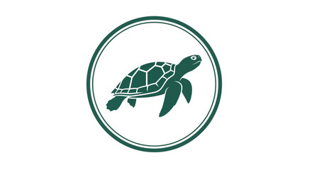 Stylized green sea turtle illustration within a clean, circular design, embodying marine life conservation, aquatic biodiversity, and the serene concept of oceanic wildlife protection