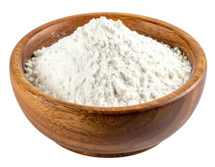 Wooden bowl filled with white flour